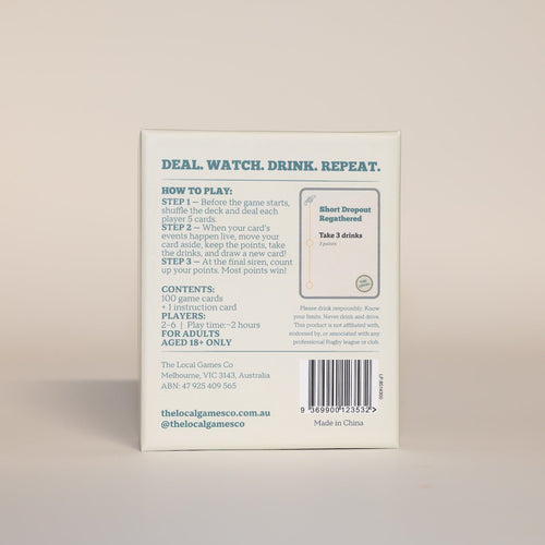 The Local Rugby League drinking card game — back of box