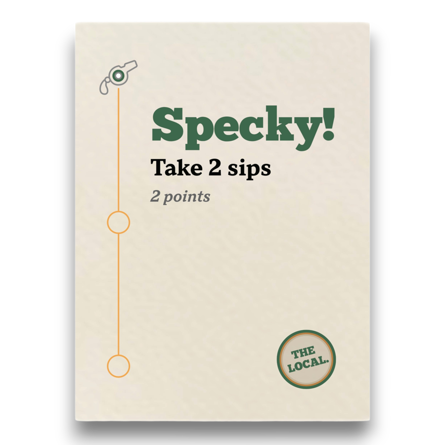 Sample cards from The Local — Specky, Home Team Goal, 50 Metre Penalty