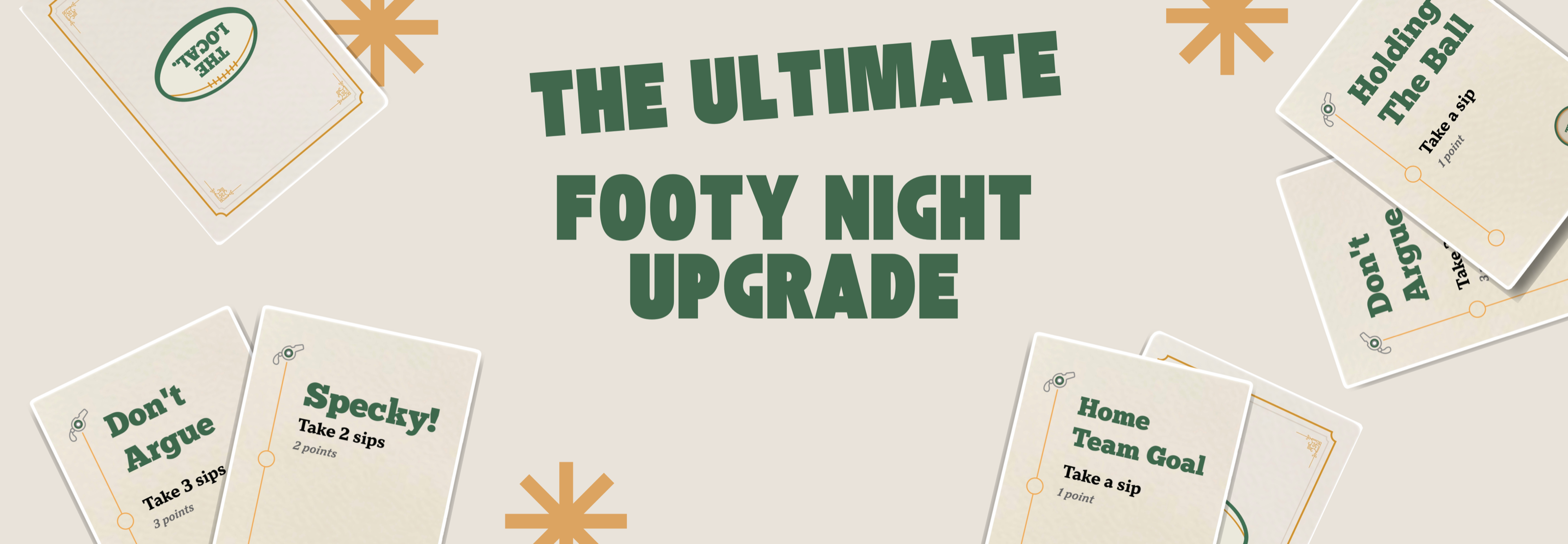 The Local AFL footy drinking card game — cards spread on pub table