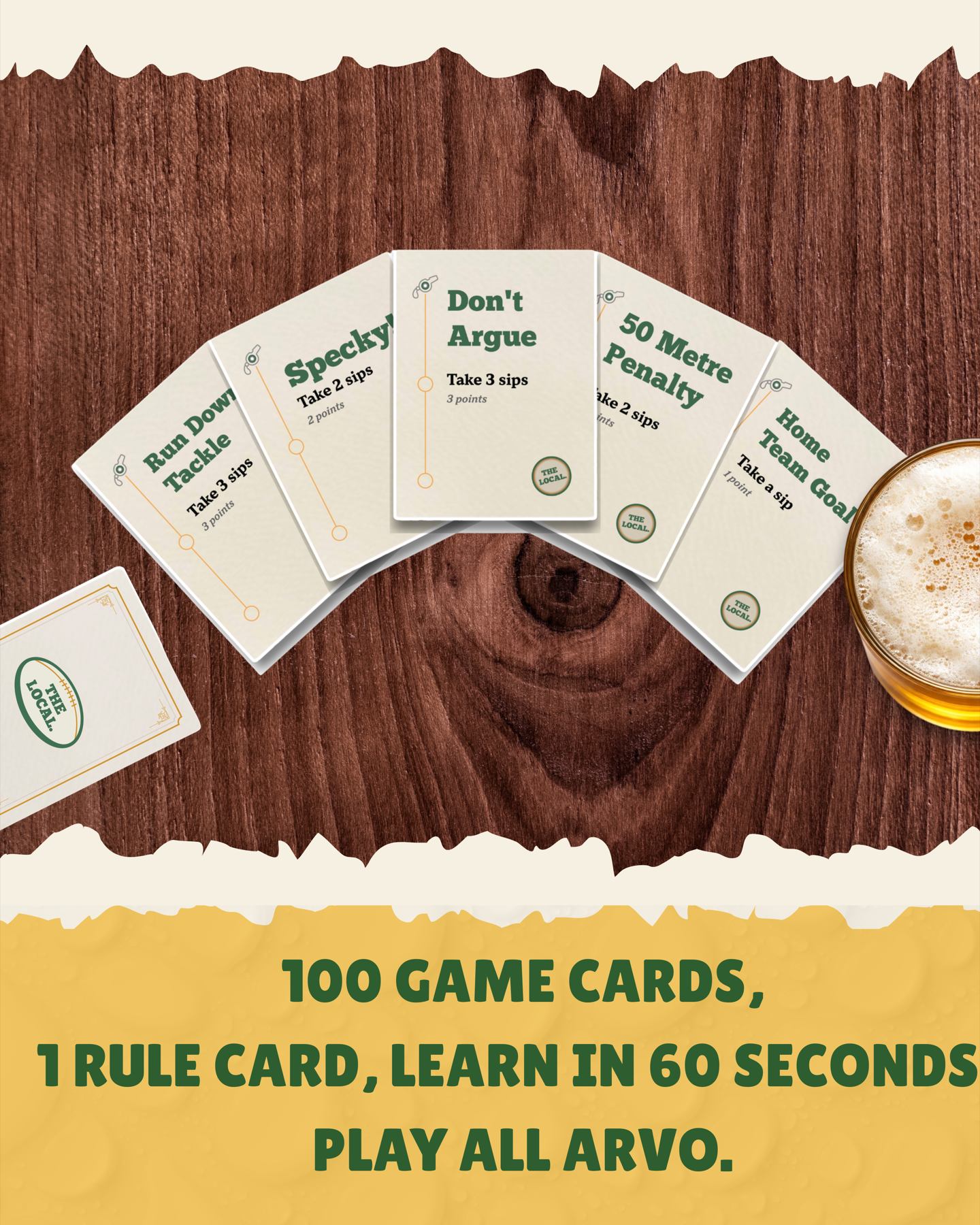The Local promo image with cards spread across a pub table